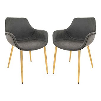 LeisureMod Markley Modern Leather Dining Arm Chair With Gold Metal Legs Set of 2