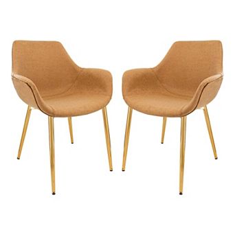 LeisureMod Markley Modern Leather Dining Arm Chair With Gold Metal Legs Set of 2