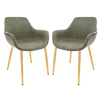 LeisureMod Markley Modern Leather Dining Arm Chair With Gold Metal Legs Set of 2