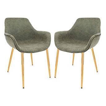 LeisureMod Markley Modern Leather Dining Arm Chair With Gold Metal Legs Set of 2