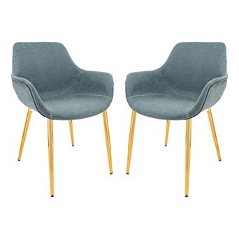 LeisureMod Markley Modern Leather Dining Arm Chair With Gold Metal Legs Set of 2