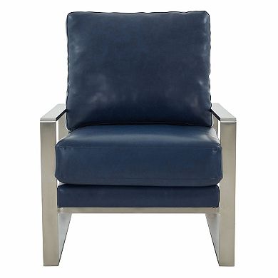 LeisureMod Jefferson Leather Modern Design Accent Armchair With Elegant Silver Frame