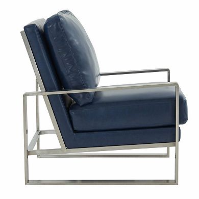 LeisureMod Jefferson Leather Modern Design Accent Armchair With Elegant Silver Frame