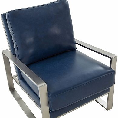 LeisureMod Jefferson Leather Modern Design Accent Armchair With Elegant Silver Frame