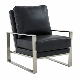 LeisureMod Jefferson Leather Modern Design Accent Armchair With Elegant Silver Frame