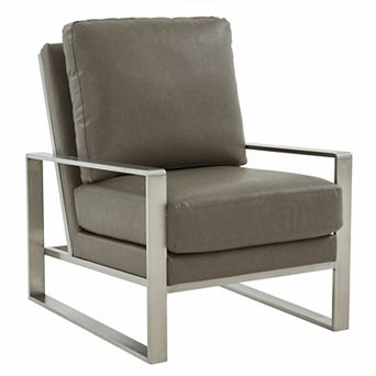 LeisureMod Jefferson Leather Modern Design Accent Armchair With Elegant Silver Frame