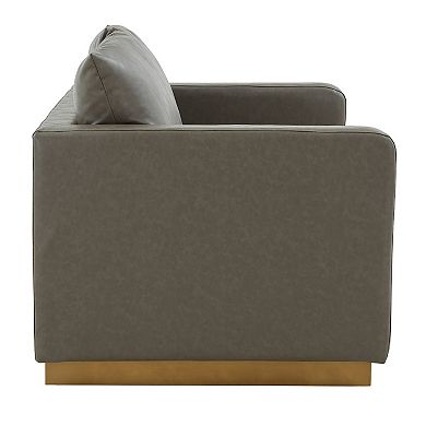 LeisureMod Nervo Modern Mid-Century Upholstered Leather Loveseat with Gold Frame