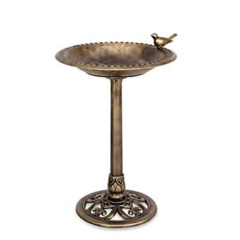 Outdoor Bird Bath Bowl Feeder with Fillable Base and Ground Stakes for Garden Patio Yard