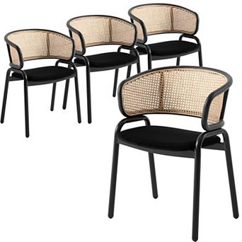 Leisuremod Ervilla Modern Dining Chair With Stainless Steel Legs Velvet Seat and Wicker Back