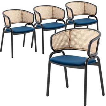 Leisuremod Ervilla Modern Dining Chair With Stainless Steel Legs Velvet Seat and Wicker Back