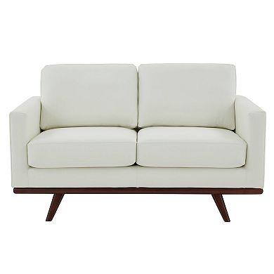 LeisureMod Chester Modern Leather Loveseat With Birch Wood Base