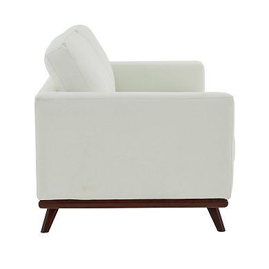 LeisureMod Chester Modern Leather Loveseat With Birch Wood Base