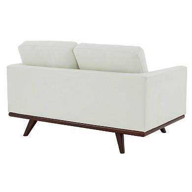 LeisureMod Chester Modern Leather Loveseat With Birch Wood Base