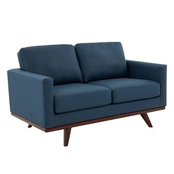 LeisureMod Chester Modern Leather Loveseat With Birch Wood Base