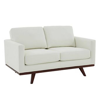 LeisureMod Chester Modern Leather Loveseat With Birch Wood Base