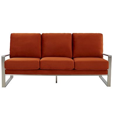 LeisureMod Jefferson Contemporary Modern Design Velvet Sofa With Silver Frame