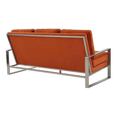 LeisureMod Jefferson Contemporary Modern Design Velvet Sofa With Silver Frame