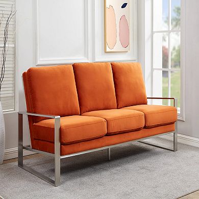 LeisureMod Jefferson Contemporary Modern Design Velvet Sofa With Silver Frame