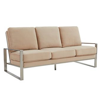 LeisureMod Jefferson Contemporary Modern Design Velvet Sofa With Silver Frame