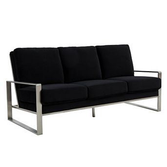 LeisureMod Jefferson Contemporary Modern Design Velvet Sofa With Silver Frame