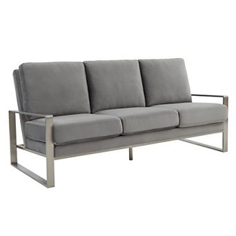 LeisureMod Jefferson Contemporary Modern Design Velvet Sofa With Silver Frame
