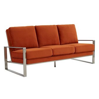 LeisureMod Jefferson Contemporary Modern Design Velvet Sofa With Silver Frame