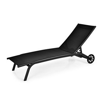 Outdoor Chaise Lounge Chair with Adjustable Backrest and Wheels for Patio