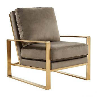 LeisureMod Jefferson Velvet Design Accent Armchair With Gold Brass Finish Frame