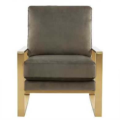LeisureMod Jefferson Velvet Design Accent Armchair With Gold Brass Finish Frame