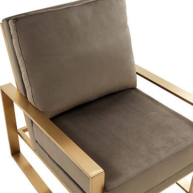 LeisureMod Jefferson Velvet Design Accent Armchair With Gold Brass Finish Frame