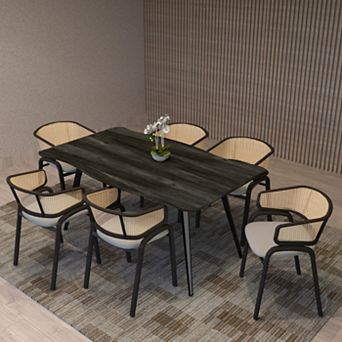 LeisureMod Ravenna Modern Rectangular Wood 63" Dining Table With Metal Legs