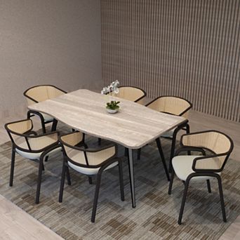 LeisureMod Ravenna Modern Rectangular Wood 63" Dining Table With Metal Legs