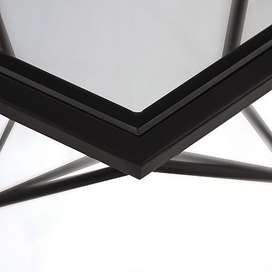 LeisureMod Malibu Large Modern Octagon Glass Top Coffee Table With Geometric Base