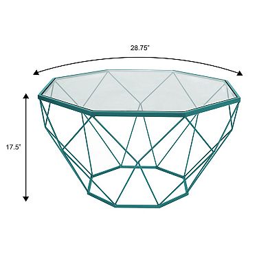 LeisureMod Malibu Large Modern Octagon Glass Top Coffee Table With Geometric Base