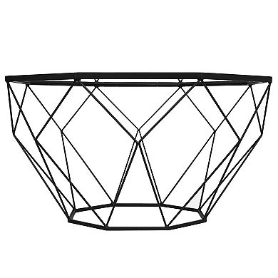 LeisureMod Malibu Large Modern Octagon Glass Top Coffee Table With Geometric Base