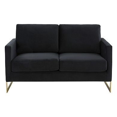 LeisureMod Lincoln Modern Mid-Century Upholstered Velvet Loveseat with Gold Frame