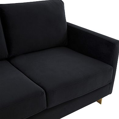 LeisureMod Lincoln Modern Mid-Century Upholstered Velvet Loveseat with Gold Frame