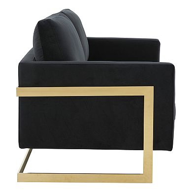 LeisureMod Lincoln Modern Mid-Century Upholstered Velvet Loveseat with Gold Frame