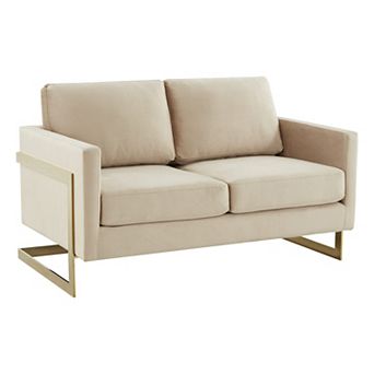 LeisureMod Lincoln Modern Mid-Century Upholstered Velvet Loveseat with Gold Frame