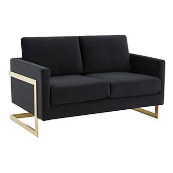 LeisureMod Lincoln Modern Mid-Century Upholstered Velvet Loveseat with Gold Frame
