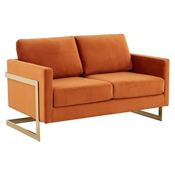 LeisureMod Lincoln Modern Mid-Century Upholstered Velvet Loveseat with Gold Frame