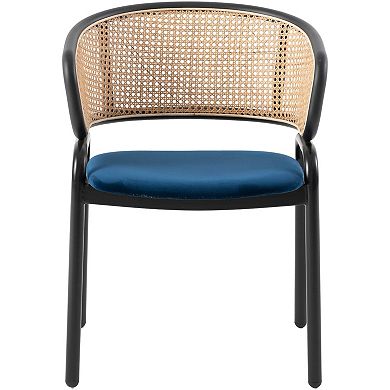 Leisuremod Ervilla Modern Dining Chair With Stainless Steel Legs Velvet Seat and Wicker Back