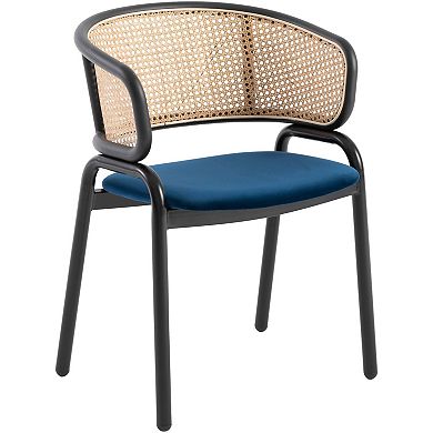 Leisuremod Ervilla Modern Dining Chair With Stainless Steel Legs Velvet Seat and Wicker Back