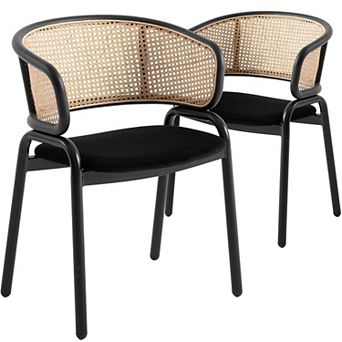 Leisuremod Ervilla Modern Dining Chair With Stainless Steel Legs Velvet Seat and Wicker Back