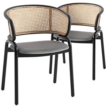 Leisuremod Ervilla Modern Dining Chair With Stainless Steel Legs Velvet Seat and Wicker Back