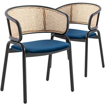 Leisuremod Ervilla Modern Dining Chair With Stainless Steel Legs Velvet Seat and Wicker Back