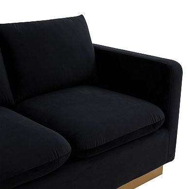 LeisureMod Nervo Modern Mid-Century Upholstered Velvet Sofa with Gold Frame