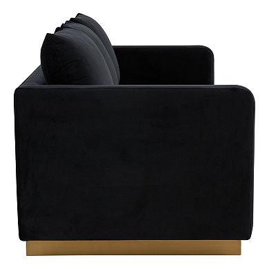 LeisureMod Nervo Modern Mid-Century Upholstered Velvet Sofa with Gold Frame