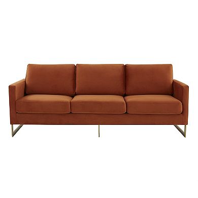 LeisureMod Lincoln Modern Mid-Century Upholstered Velvet Sofa with Gold Frame