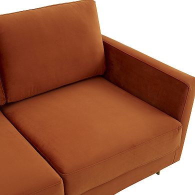 LeisureMod Lincoln Modern Mid-Century Upholstered Velvet Sofa with Gold Frame